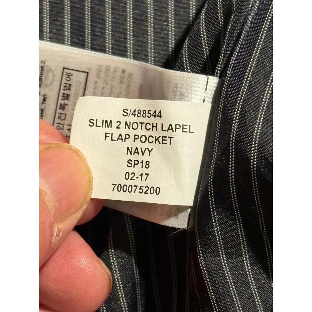 Banana Republic Mens Slim Fit Marzotto Super 130s Wool Blazer Navy Pinstripe 44R